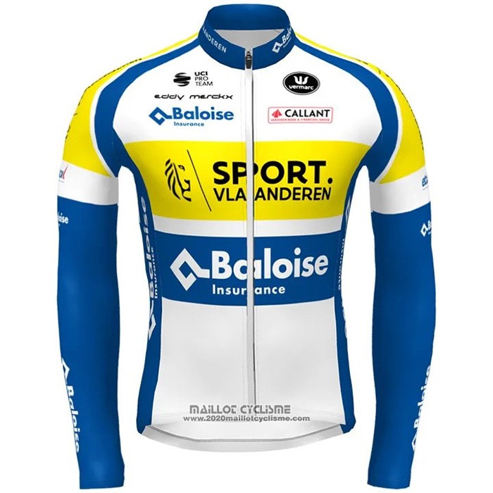 2021 Maillot Cyclisme Sport Vlaanderen Baloise Bleu Jaune Manches Longues et Cuissard